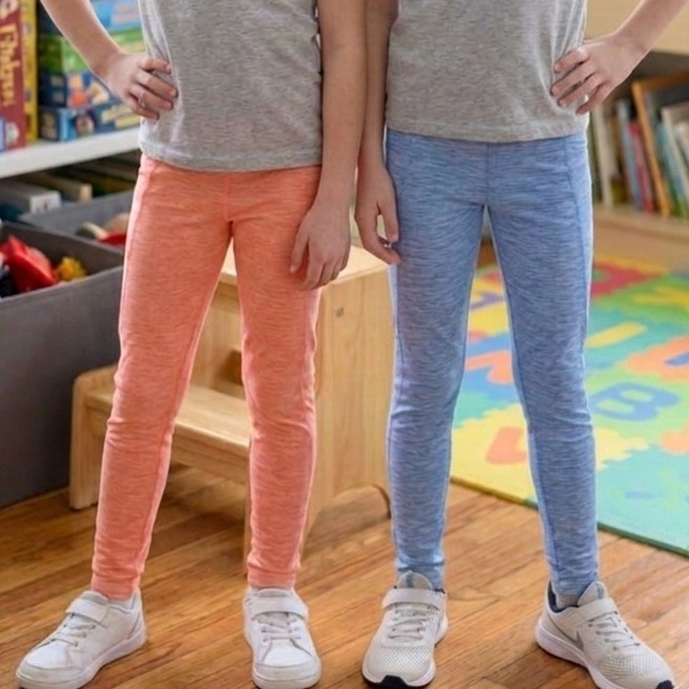 Vineyard Vines Girls M 10-12 On-The-Go Leggings Lot 2 Coral Blue SpaceDye Pocket